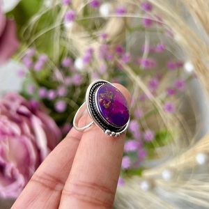 แหวน925ทองแดงเทอร์ควอยซ์สีม่วงทำด้วยมือสีเงินสเตอร์ลิงประดับด้วยเพชรทรงรีตัดเป็นของขวัญแต่งงานหรือปาร์ตี้ที่สมบูรณ์แบบสำหรับผู้หญิง - Product Image 5