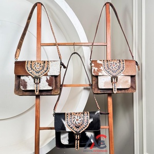 Moda mujer 2025 gran capacidad personalizada mano Tooled cuero multifunción Crossbody Laptop Bag genuino cuero de vaca bolso de hombro - Product Image 1