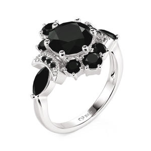 Bague Jeulia Luna Astra Black Stars Soleil et Lune Plaqué Or Style Vintage Signet - Product Image 2