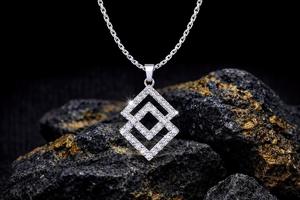 Collier pendentif géométrique fait main en argent sterling 925 plaqué or rose 14 carats avec zircon brillant étincelant, cadeau - Product Image 4