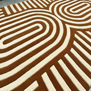 Tapis géométrique minimaliste marron et blanc tapis tufté à la main pour les maisons modernes - Product Image 6