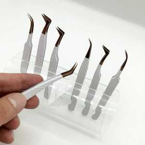 Pinzas de pestañas de 90 grados de volumen con logotipo personalizado, pinzas de extensión de pestañas de cejas de precisión profesional de acero inoxidable puntiagudas - Product Image 4