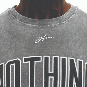 T-shirts personnalisables en coton épais pour hommes, t-shirts de sport vintage surdimensionnés à col ras du cou Streetwear avec impression en couleur unie - Product Image 4