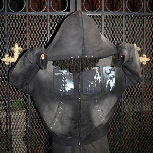 Sudaderas con capucha ecológicas de gran tamaño para hombre desgastadas con lavado ácido vintage de Algodón 100% con logotipo personalizado bordado con cremallera OEM 400 500gsm francés - Product Image 1