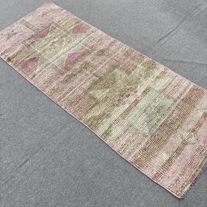 2.4x6.1 ft Runner Turkish Rug, Vintage Rug, Pink <b>Brown</b> Floral <b>Wool</b> Rug - Product Image 4