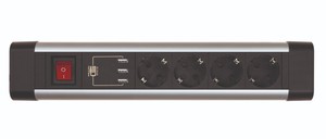 Multipresa in alluminio con cavo e interruttore, 4 prese + 3 porte USB, montaggio orientabile (Simon BM526401) - Product Image 1