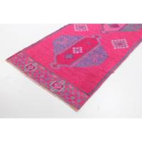 Turkish Vintage Wool Eco Friendly Medium Pile Rug 3x10.7 ft Runner Red Abstract Patchwork with Latex Backing
