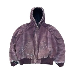 À la mode Streetwear lourd 100% coton éponge française surdimensionné soleil délavé en détresse lavage à l'acide Vintage fermeture éclair à capuche en jean - Product Image 1