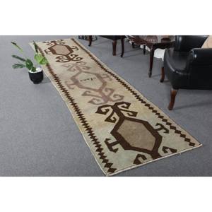 พรมสไตล์ตุรกีโบราณขนาด2,9x12ฟุตสีน้ำตาลเบจคลาสสิกวัสดุขนสัตว์เย็บปะติดปะต่อกันวัสดุลาเท็กซ์สำรองสำหรับทางเข้าเตียงโถงทางเดิน - Product Image 1