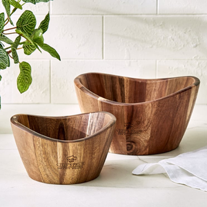 Ensemble empilé de bols en bois foncé avec un émail intérieur avec un oiseau subtil et un imprimé botanique/citron, en gros - Product Image 4