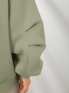 Sudadera con capucha y cremallera verde salvia de gran tamaño para mujer, sudadera informal con manga de globo y hombros caídos de algodón, sudadera con logotipo personalizado - Product Image 4