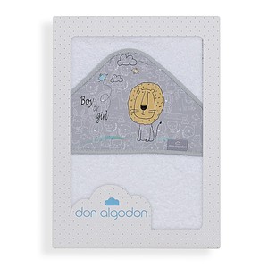 Indara Mod. Serviette de bain 100x100 cm blanche/grise, 400 GSM, en coton éponge, motif dessin animé imprimé, pour nouveau-né, usage domestique - Product Image 1