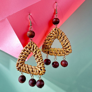 Boucles d'oreilles en rotin géométrique tressé à la main bijoux ronds en herbe colorée pour l'exportation en vrac - Product Image 5