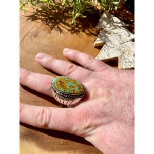 Tony Yazzie Royston Handmade <b>Statement</b> Men's <b>Ring</b> Bezel Setting with Turquoise & Sterling <b>Silver</b> Size 14 Everyday Wear - Product Image 2