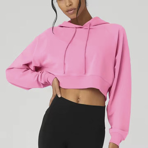 Nuevas sudaderas con capucha de invierno para mujer de alta calidad, de punto, con cremallera completa, hombros caídos, logo frontal sólido, de poliéster/algodón - Product Image 6