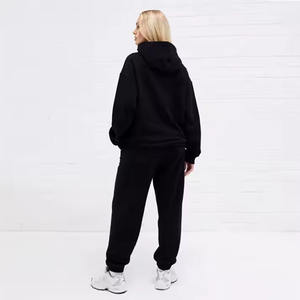 Ensemble 2 pièces pour femmes en éco-fibre Spandex/Polyester, sweat-shirt imperméable à manches longues avec demi-fermeture éclair et pantalon à boutons en dentelle, hiver - Product Image 2