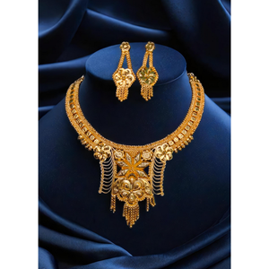 Conjunto de pendientes de collar hechos en India con chapado en oro de 22K, diseño Premium, conjunto de pendientes de collar para mujer, joyería - Product Image 1