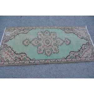พรมวินเทจ, พรมตกแต่งขนาด 2.9x6.1 ฟุต พรมตุรกี, พรมขนสัตว์ลายอิคัตสีเขียวชมพู - Product Image 3