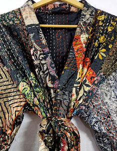 Kimono de Seda Kantha para Mujer, Multicolor, con Estampado Floral, Estilo Diario, para el Hogar, Hotel, Verano y Primavera - Product Image 2