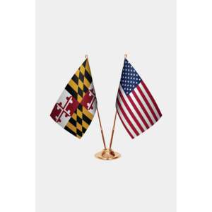 Maryland & U.S. Custom Desk <b>Flag</b> Set Satin Plastic Polyester Silk with Aluminum <b>Pole</b> Digital Printed Pennant <b>for</b> Education - Product Image 2