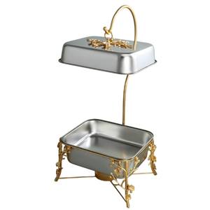 Plat à chafing rectangulaire de luxe en acier inoxydable plaqué or avec motif feuille d'orchidée, élégant, fait main pour événements et réceptions - Product Image 1