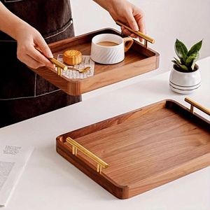 Teak Wooden Serving Tray with Metal Handle Modern Single Tier Rectangle <b>Breakfast</b> Board for Dining Table Cafe & Hotel Use - Product Image 3
