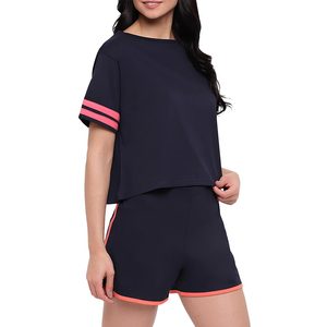 Conjunto de camiseta y pantalones cortos informales de verano para mujer de alta calidad Recién llegado Precio de patrón sólido de algodón - Product Image 4