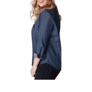 Camisa vaquera con botones de bolsillo para mujer, blusas vaqueras lavadas para mujer, ropa de moda OEM 2025, Camisa vaquera informal, exportación desde BD - Product Image 6