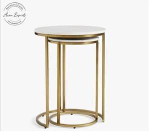 Luxury Gold Finish Metal Side <b>Table</b> with <b>White</b> Top Modern Accent <b>Table</b> for Living Room Bedroom and Hotel Decor - Product Image 3