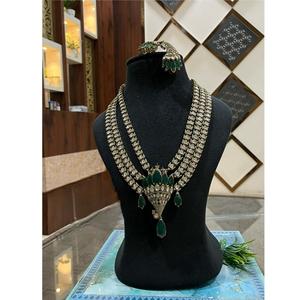 Moda de alta calidad chapado en oro de tres capas Moissanite Kundan collar pendientes conjunto mujeres compromiso de boda tradicional - Product Image 1