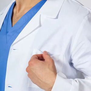 Bata de Laboratorio Larga Blanca de Poliéster/Algodón, Corte Clásico hasta la Rodilla, Cierre con Botones, Bolsillos Prácticos, Detección de Agujas, para Uso Hospitalario - Product Image 5