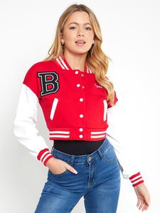 Chaqueta bomber corta de béisbol negra, chaqueta universitaria de manga de cuero, ropa de calle Vintage, chaquetas transpirables de invierno para exteriores para mujer - Product Image 3