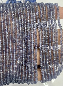 Perles rondelle à facettes en gros pierre précieuse de quartz iolite bleu naturel env. 4mm Taille 14 Pouces Brin 8mm Hauteur Coupure Coussinée - Product Image 2