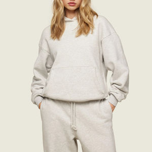 Customized <b>Women's</b> 100% Cotton <b>Tracksuit</b> 300GSM Loose Fit Hooded Pullover Haither <b>Grey</b> 2 Pcs Set <b>Women's</b> Pullover <b>Tracksuit</b> - Product Image 5