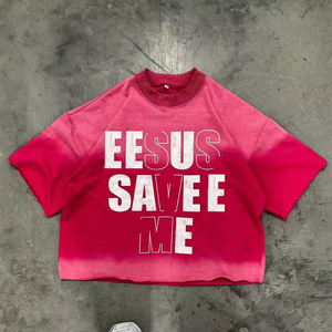 Camiseta de Alta Calidad para Hombre, Corte Recto, Estilo Holgado, 100% Algodón Terry, Impresión Gráfica Personalizada, Estilo Desgastado por el Sol, para Parejas - Product Image 3