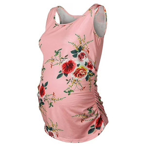 Camiseta básica tejida de maternidad con estampado Floral sin mangas de verano para mujer, chaleco con lado fruncido, blusa a la espera - Product Image 3