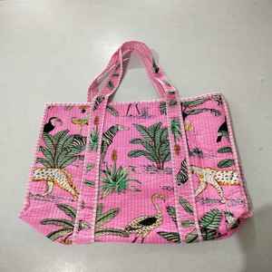 Sac fourre-tout matelassé en coton imprimé, grand format, durable, prix de gros, best-seller, fait main, de luxe, pour week-end - Product Image 4