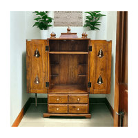 Mandir de prière Art Déco en bois massif de 42 pouces, fait main, avec plusieurs tiroirs et cloches, pour la maison, le bureau, Diwali et les mariages