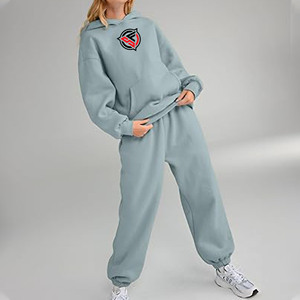 Conjunto de Jogger de lana con patrón sólido personalizado de moda de Otoño Invierno para mujer, sudadera de 2 piezas, chándales, chándal para sudoración de mujer - Product Image 3