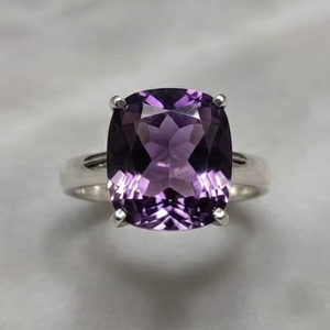 Bague en argent 925 authentique avec améthyste, solitaire, pierre de naissance de février, bague authentique à prix de gros - Product Image 1