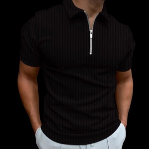 2025 été mode hommes décontracté mince pour Polo manches courtes avec fermeture éclair solide décontracté rayure T-Shirt 100% coton haut marque - Product Image 3