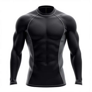 T-shirt de compression à manches longues rouge et noir pour homme, imprimé par sublimation, ajusté, pour MMA, extensible, haute performance - Product Image 5