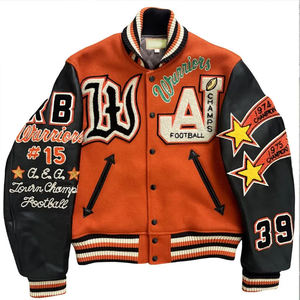 Chaqueta Varsity de Invierno de Alta Calidad para Hombre, Estilo Urbano, de Cuero Curtido, con Cuello Alto, Bordado, Transpirable, de Lana, Servicio OEM - Product Image 1