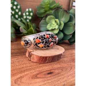 Vintage Navajo Sterling <b>Silver</b> <b>Cuff</b> <b>Bracelet</b> with Multi-Color Stones Fashion Accessory - Product Image 3