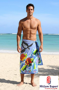 Men Hawaiian Pareo Polynesia Sarong Lightweight Chiffon Fabric Floral Beach Wrap - Product Image 4