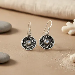 "Vintage Diamond Celtic <b>Knot</b> 925 Silver Hoop <b>Earrings</b> for Women" - Product Image 1