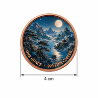 Pièce de monnaie ronde personnalisée de 1 OZ en cuivre fin 999, imprimée UV double face, motif Montagne et Lune chinoises, paysage de pagode avec pont, objet de collection et cadeau