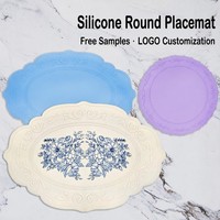 Set de table en silicone gaufré vintage, antidérapant, isolant thermique, motif floral, rond ou ovale, avec logo personnalisé