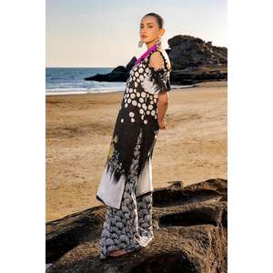 Conjunto de traje de dos piezas sin coser en blanco y negro para mujer - Product Image 2