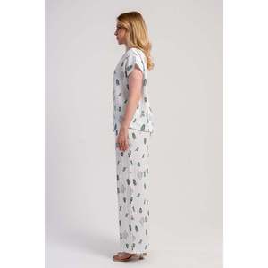 Ensemble Blouse à Col Bateau en Mousseline et Pantalon à Taille Élastiquée avec Poches pour Femme - Blanc - Blanc - Product Image 3